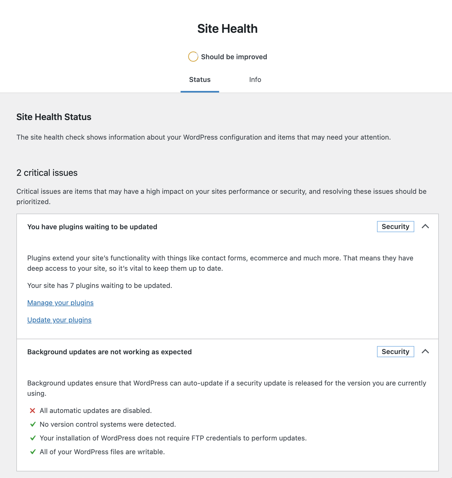 WordPress Site Health Report