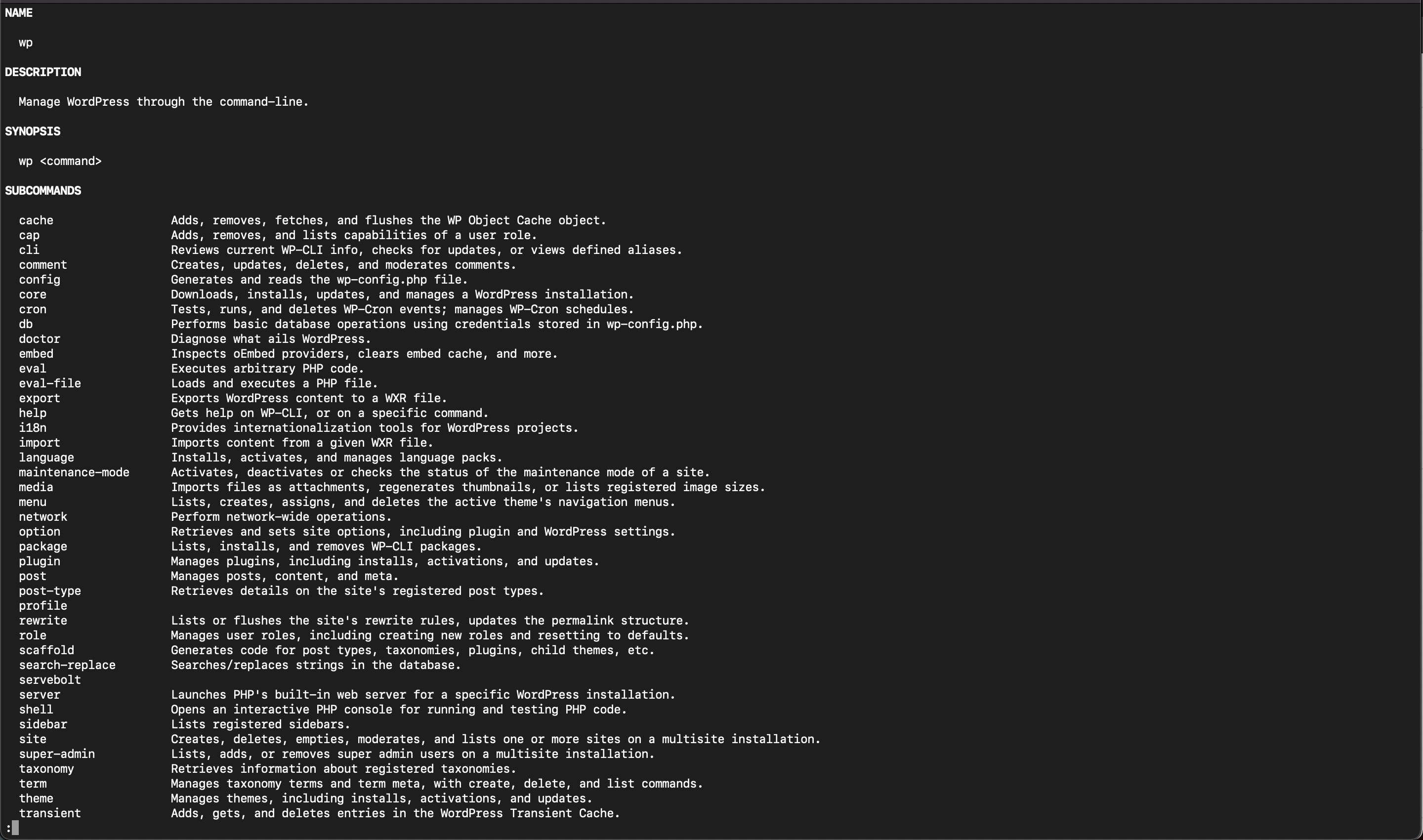 Image of WP-CLI manual pages