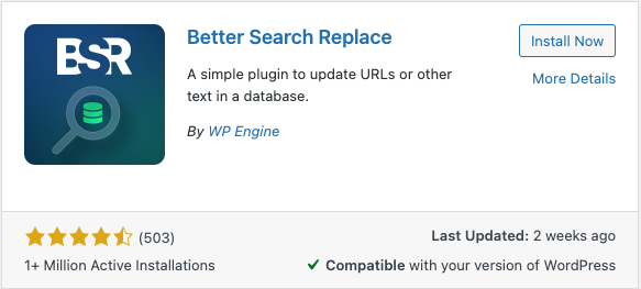Image of the Better Search Replace plugin in WordPress