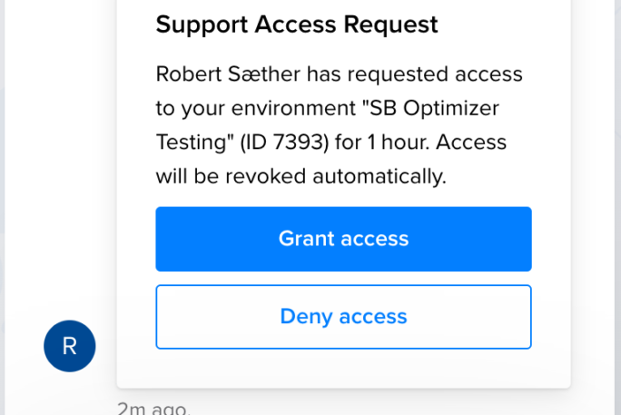 Servebolt support access request from customer's perspective