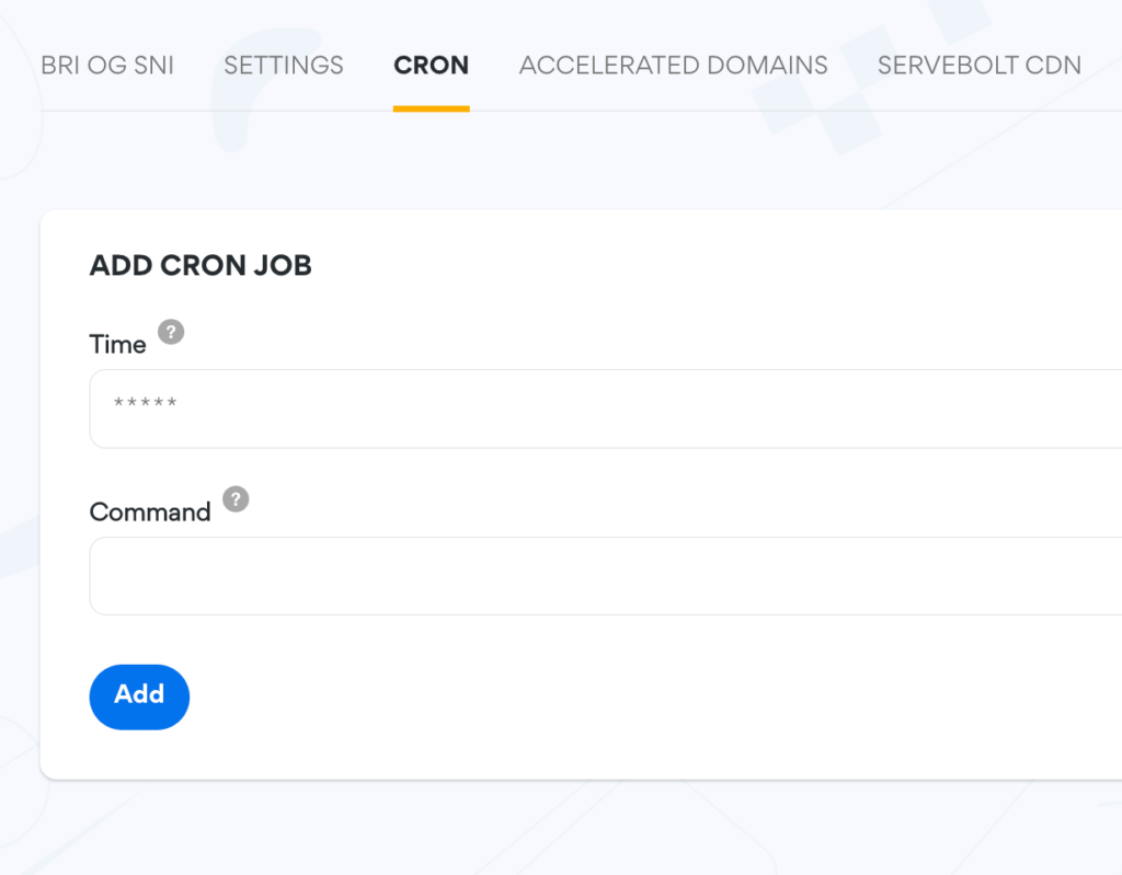 Shows where to add cron jobs in our Control Panel 
