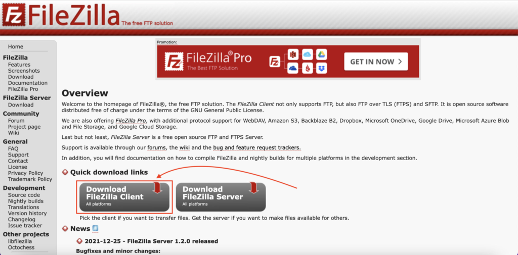 Downloading the FileZilla Client