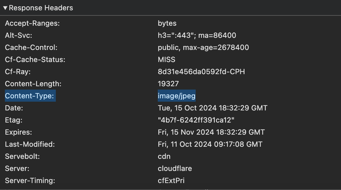 Image showing HTTP response headers with the header "Content-Type: image/jpeg" highlighted.