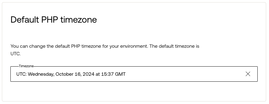 Image from the Servebolt Admin Panel, showcasing the PHP timezone setting